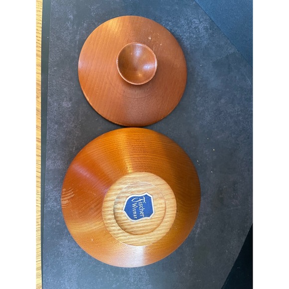 Vintage Fischer Wismar Turned Wood Lidded Bowl Mid Century Modern German Decor - Picture 8 of 12